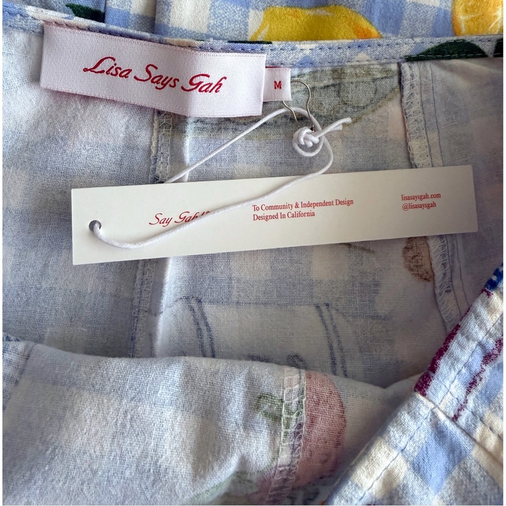 NWT Lisa Says Gah Maeve Picnic Alfresco Midi Skirt Food Vegetable Blue Gingham M - Picture 3 of 10